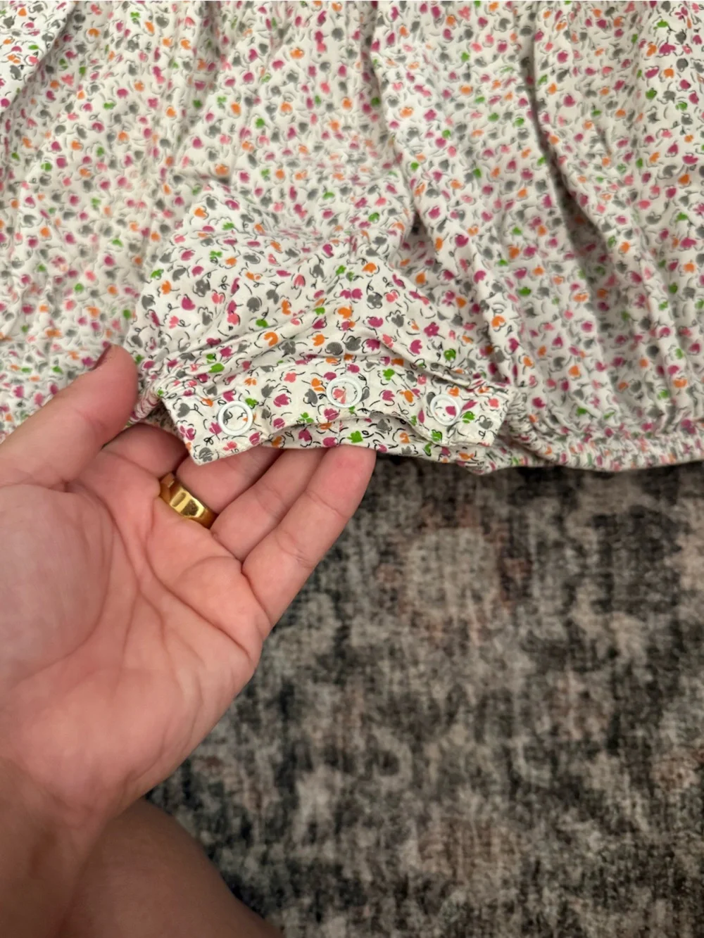Girls Floral Bubble Romper with Ruffle Trim